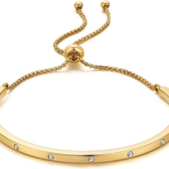 14K Gold Bracelets for Women Adjustable Slider Bracelet Bangle Bracelets for Wom - Picture 1 of 7